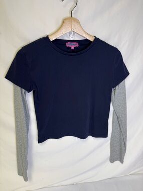 Edikted Navy Short-Sleeve Layered-Look Top with Gray Long Sleeves